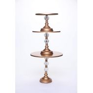 Opulent Treasures Cake Stands, Antique Gold, Set of 3, Metal, Pedestal Base with Decorative Clear Glass Ball/Wedding Dessert Stands (Bronze Gold)