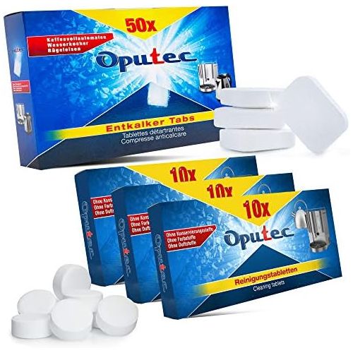  Oputec Cleaning Set for Fully Automatic Coffee Machines 50 Descaler Tabs + 30 Cleaning Pads Compatible Coffee Machines: Miele Krups Delonghi Senseo Siemens Saeco WMF Philips