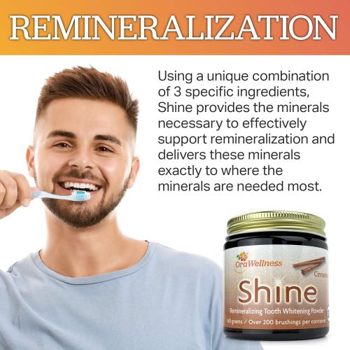  OraWellness Shine Remineralizing Natural Teeth Whitening Powder, Tooth Stain Remover and Polisher With Kaolin Clay Powder, Cinnamon