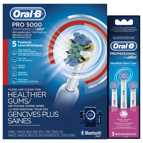  Oral B Oral-B Pro 5000 Electric Toothbrush Bundle with Sensitive Replacement Head,3 Count