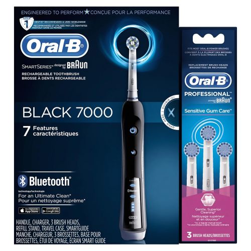  Oral B Oral-B BLACK 7000 Electric Toothbrush Bundle with Sensitive Replacement Head,3 Count