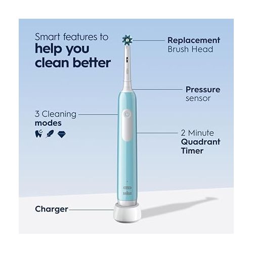  Oral-B Pro 1000 Rechargeable Electric Toothbrush, Turquoise with Pressure Sensor, 3 Modes
