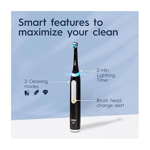  Oral-B iO Deep Clean Rechargeable Electric Powered Toothbrush, Black with iO Series 3 Limited, 2 Brush Heads and Travel Case - Pressure Sensor to Protect Gums - 3 Cleaning Settings - 2 Minute Timer