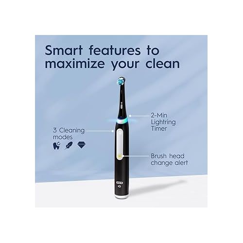  Oral-B iO Series 3 Limited Rechargeable Electric Powered Toothbrush, Black with 2 Brush Heads and Travel Case - Visible Pressure Sensor to Protect Gums - 3 Modes - 2 Minute Timer