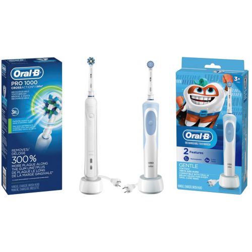  Oral-B White Pro 1000 Power Rechargeable Electric Toothbrush with Kids Electric Toothbrush With...