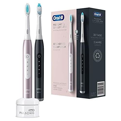  Oral B Pulsonic Slim Luxe 4900 Electric Sonic Toothbrush/Electric Toothbrush, Twin Pack 2 Replacement Brushes, 3 Cleaning Modes for Dental Care and Healthy Gums, Designed by Braun,