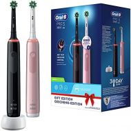 Oral B PRO 3 3900 Electric Toothbrush, Twin Pack, with 3 Cleaning Modes and Visual 360° Pressure Control for Dental Care, Designed by Brown, Black/Pink