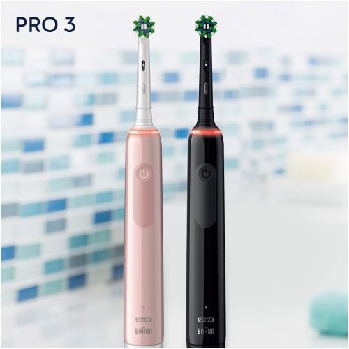  Oral B PRO 3 3900 Electric Toothbrush, Twin Pack, with 3 Cleaning Modes and Visual 360° Pressure Control for Dental Care, Designed by Brown, Black/Pink