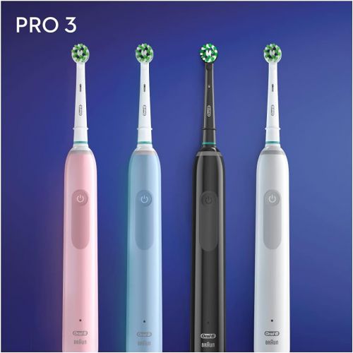  Oral B PRO 3 3900 Electric Toothbrush, Twin Pack, with 3 Cleaning Modes and Visual 360° Pressure Control for Dental Care, Designed by Brown, Black/Pink