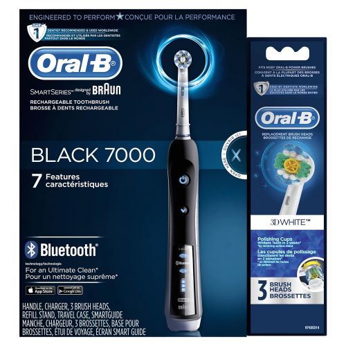  Oral B Oral-B BLACK 7000 Electric Toothbrush Bundle with 3D White Replacement Head, 3 Count