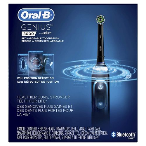  Oral-B Genius Pro 8000 Electronic Power Rechargeable Battery Electric Toothbrush with Bluetooth Connectivity, Black, Powered by Braun