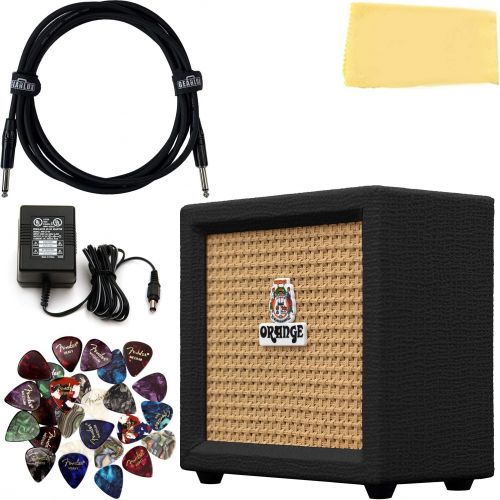  Orange Crush Mini Guitar Combo Amplifier - Black Bundle with Power Supply, Instrument Cable, 24 Picks, and Austin Bazaar Polishing Cloth