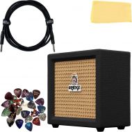 Orange Crush Mini Guitar Combo Amplifier - Black Bundle with Instrument Cable, 24 Picks, and Austin Bazaar Polishing Cloth