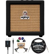 Orange Amps Crush Mini 3W Guitar Combo Amplifier (Black) Bundle with Blucoil Slim 9V Power Supply AC Adapter, 10 Straight Instrument Cable (1/4), 2-Pack of Pedal Patch Cables, and
