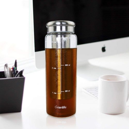  Oranlife Cold Brew Coffee Maker, Portable Iced Coffee Maker with Airtight Lid and Easy To Clean Reusable Stainless Steel Mesh Filter for Iced Tea Maker 3cup 26oz