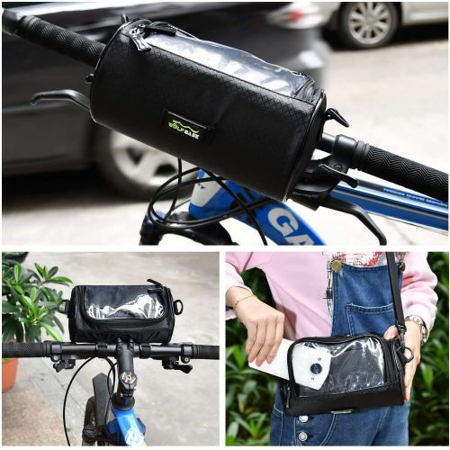  Oranlife Bike Handlebar Bag, Waterproof Phone Cycling Mount Front Bags, Bicycle Storage Bag with Removable Shoulder Strap, 6 inch Transparent Pouch, Best Gift
