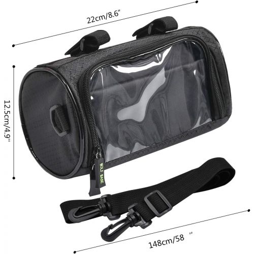  Oranlife Bike Handlebar Bag, Waterproof Phone Cycling Mount Front Bags, Bicycle Storage Bag with Removable Shoulder Strap, 6 inch Transparent Pouch, Best Gift