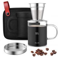 Oranlife Pour Over Coffee Maker Set for Travel/Camping/Hiking, Single Cup, Stainless Steel Coffee Filter, 14 Oz Borosilicate Glass Mug, Extra Permanent Lid and Moulded Neoprene Case, at Hom