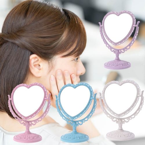  Oranmay 2Sides Heart-shaped Makeup Mirror 360 Rotatabling Stand Table Cosmetic Mirror Dresser (Beige)