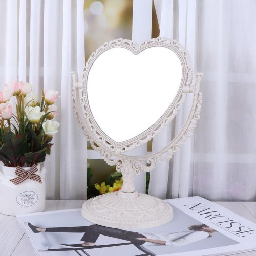  Oranmay 2Sides Heart-shaped Makeup Mirror 360 Rotatabling Stand Table Cosmetic Mirror Dresser (Beige)