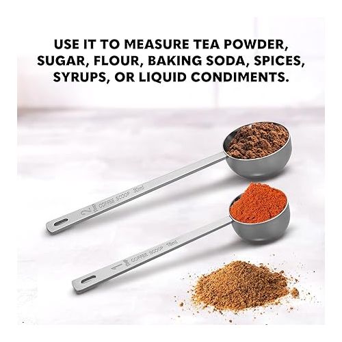  Orblue Premium Coffee Scoop Set - 1 Tbsp (15ml) & 2 Tbsp (30ml) Measuring Tablespoon - Stainless Steel Coffee Measuring Spoon and Scooper with Long Handles - Pack of 2