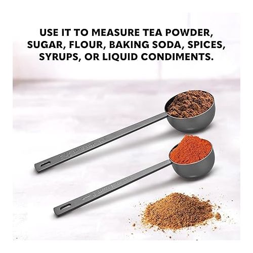  Orblue Premium Coffee Scoop Set - 1 Tbsp (15ml) & 2 Tbsp (30ml) Measuring Tablespoon - Stainless Steel Coffee Measuring Spoon and Scooper with Long Handles - Pack of 2 Black