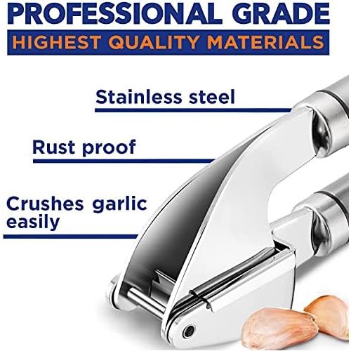  ORBLUE Garlic Press [Premium], Stainless Steel Mincer, Crusher & Peeler Set - Professional Grade, Easy Clean, Dishwasher Safe & Rust-proof