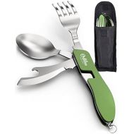 Orblue 4 in 1 Camping Utensils, 2 Pack, Portable Stainless Steel Spoon, Fork, Knife & Bottle Opener Combo Set Travel, Backpacking Cutlery Multitool