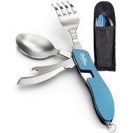 Orblue 4-in-1 Camping Utensils, 2-Pack, Portable Stainless Steel Spoon, Fork, Knife & Bottle Opener Combo Set - Travel, Backpacking Cutlery Multitool