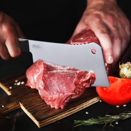  Orblue Premium Meat Cleaver - Stainless Steel Chef Butcher Knife for Cooking - Professional 7-Inch Blade for Precision Cutting - Perfect for Home Kitchen or Restaurant