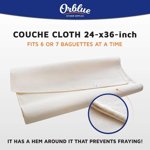  [아마존베스트]Orblue Bakers Couche and Proofing Cloth, 100% Cotton Fabric for Bread Dough Baking, Shaping Tool for Baguettes, Loaves, Ciabatta, 24 x 36 Inches