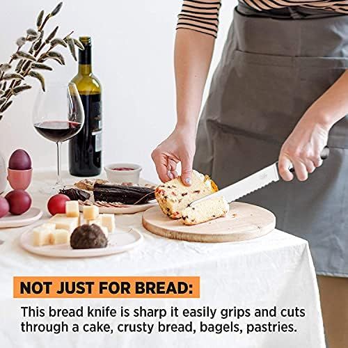  [아마존베스트]Orblue Serrated Bread Knife Ultra-Sharp Stainless Steel Professional Grade Bread Cutter - Cuts Thick Loaves Effortlessly - Ideal for Slicing Bread, Bagels, Cake (8-Inch Blade with