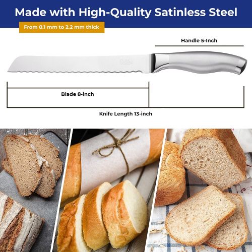  [아마존베스트]Orblue Serrated Bread Knife Ultra-Sharp Stainless Steel Professional Grade Bread Cutter - Cuts Thick Loaves Effortlessly - Ideal for Slicing Bread, Bagels, Cake (8-Inch Blade with