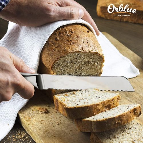  [아마존베스트]Orblue Serrated Bread Knife Ultra-Sharp Stainless Steel Professional Grade Bread Cutter - Cuts Thick Loaves Effortlessly - Ideal for Slicing Bread, Bagels, Cake (8-Inch Blade with