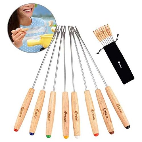  [아마존베스트]Orblue Wooden Handled Fondue Forks, Set of 8, Assorted Colours