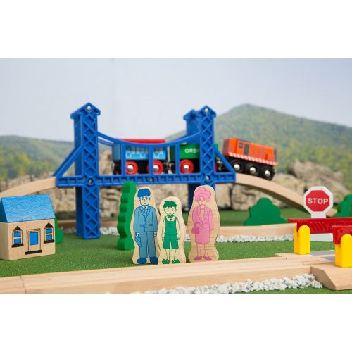  Orbrium Toys 52 Pcs Deluxe Wooden Train Set with 3 Destinations Fits Thomas, Brio, Chuggington, Melissa and Doug, Imaginarium Wooden Train