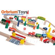 [아마존베스트]100-Piece Orbrium Toys Triple-Loop Wooden Train Set Fits Thomas Brio Chuggington