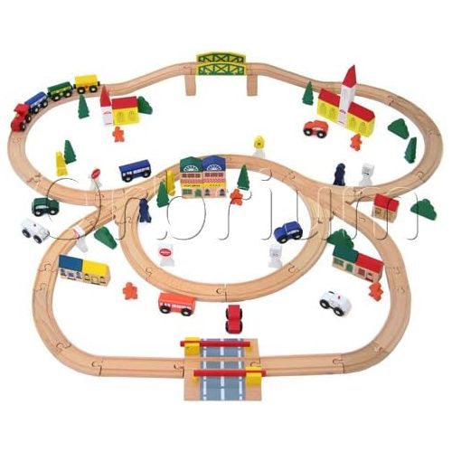  [아마존베스트]100-Piece Orbrium Toys Triple-Loop Wooden Train Set Fits Thomas Brio Chuggington