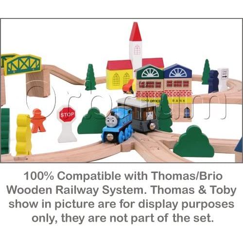  [아마존베스트]100-Piece Orbrium Toys Triple-Loop Wooden Train Set Fits Thomas Brio Chuggington