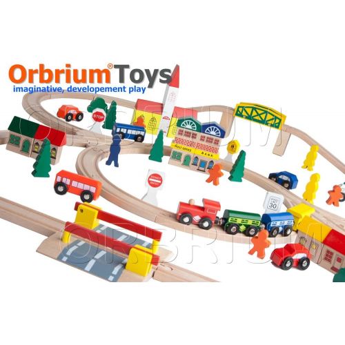  [아마존베스트]100-Piece Orbrium Toys Triple-Loop Wooden Train Set Fits Thomas Brio Chuggington