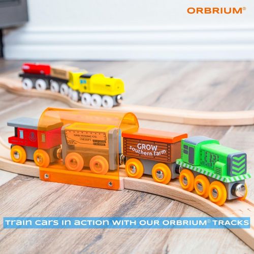  [아마존베스트]Orbrium Toys 12 (20 Pcs) Wooden Train Cars for Kids + Dual-use Wooden Box Cover/Tunnel Wooden Train Set Trains Toy Compatible with Thomas Wooden Railway, Thomas The Tank Engine, Br