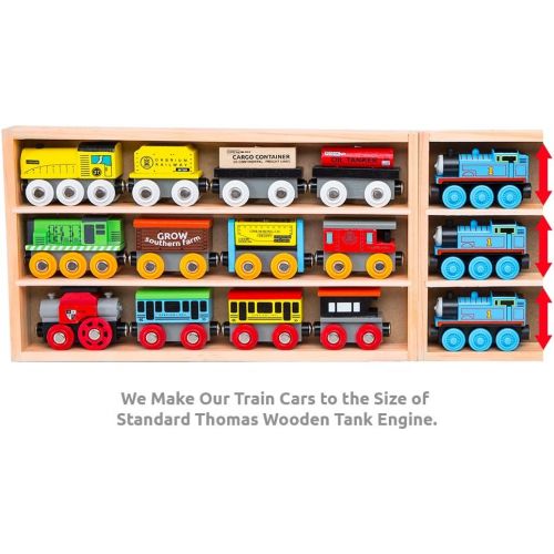  [아마존베스트]Orbrium Toys 12 (20 Pcs) Wooden Train Cars for Kids + Dual-use Wooden Box Cover/Tunnel Wooden Train Set Trains Toy Compatible with Thomas Wooden Railway, Thomas The Tank Engine, Br