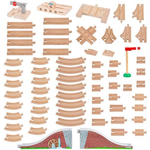  Orbrium Toys 68 Pcs Wooden Train Track Expansion Pack Compatible with Thomas Wooden Train, Brio, Thomas The Tank Engine