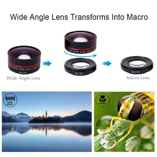  Orea Phone Camera Lens Kit,Camera Accessories Phone 4 in 1 Clip on 120 Degree Wide Angle Lens + Fisheye Lens + Macro Lens + 2.0X Zoom Telephoto Lens for iPhone, Samsung, Android Sm