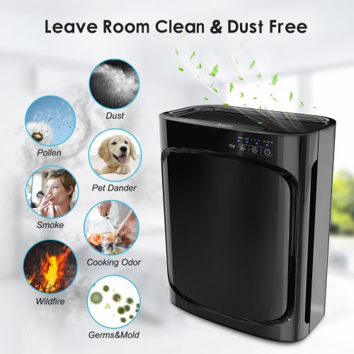  Oregon Scientific CF8410, HEPA Air Purifier, 3-in-1 Air Filter, Remove Dust, Smoke, Pollen, Mold w/ UVC Sanitizer, Medium, Black