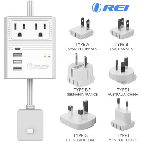  [아마존 핫딜]  [아마존핫딜]Orei Travel Adapter Power Strip by OREI, International Plug for Worldwide Wall Charger with 3 USB + 1 USB-C PD & 2 USA Input Charging Ports for Cell Phones, Laptop, Camera Chargers, CPA