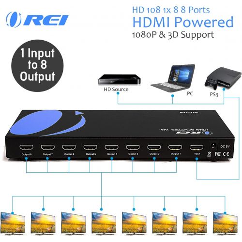  [아마존 핫딜] Orei HD-108 1x8 8 Ports HDMI Powered Splitter for Full HD 1080P & 3D Support (One Input to Eight Outputs)