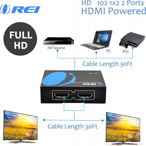  [아마존베스트]Orei 1 x 2 HDMI Splitter V1.3 Powered 1080P Certified Duplicate/Mirror Screen Monitor Supports 3D High Resolutions - 1 Source onto 2 Same Displays