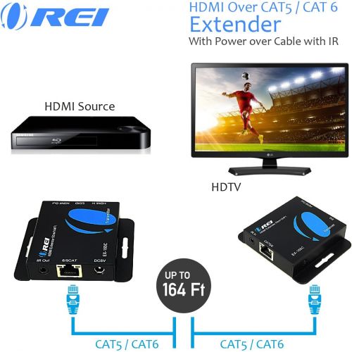  [아마존베스트]Orei OREI 164-Feet HDMI Extender Over Single CAT5/CAT6 upto 1080p, Full HD, Loop Out Option, with IR (EX-165C)