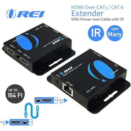  [아마존베스트]Orei OREI 164-Feet HDMI Extender Over Single CAT5/CAT6 upto 1080p, Full HD, Loop Out Option, with IR (EX-165C)